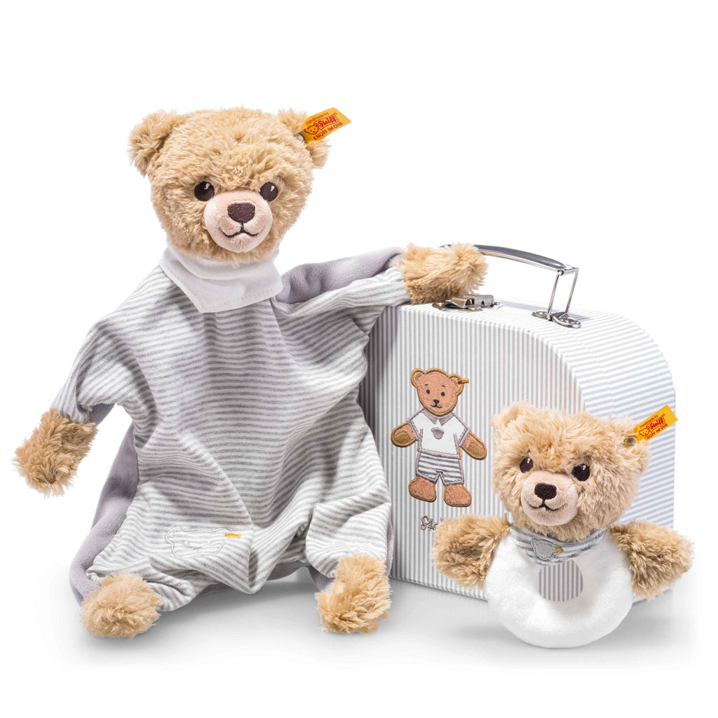 Steiff Sleep well bear comforter and grip toy with rattle gift set, Grey